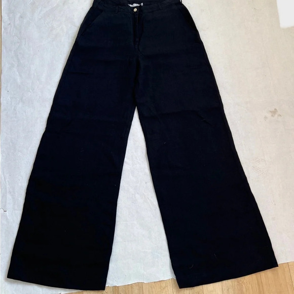 NWOT Jimmy Key Linen Black Pockets Wide Legs High Waisted Pants Size L - Picture 5 of 12